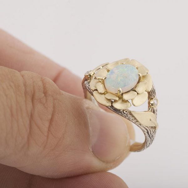 Flower Opal and Diamonds Ring Yellow Gold 8 Catalogue