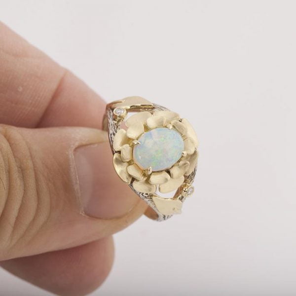 Flower Opal and Diamonds Ring Platinum 8 Catalogue