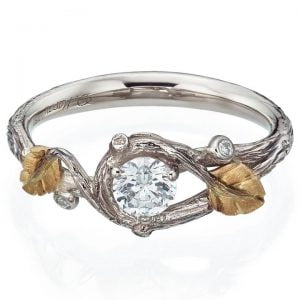 Twig and Leaf Engagement Ring Rose Gold and Moissanite