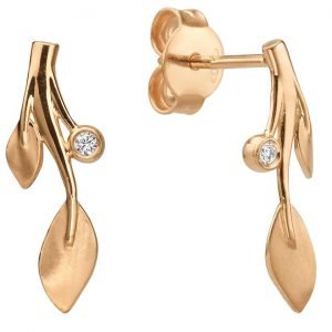 Leaf Earrings Rose Gold and Diamonds