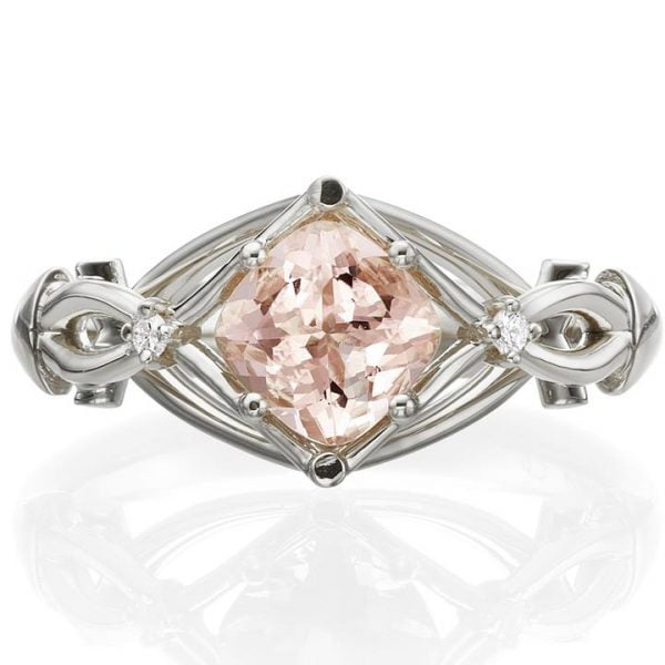 Celtic Engagement Ring White Gold and Cushion Morganite 9 Catalogue