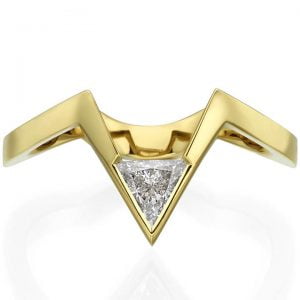 Triangle Diamond V Shaped Engagement Ring Yellow Gold