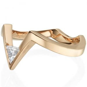 Triangle Diamond V Shaped Engagement Ring Rose Gold