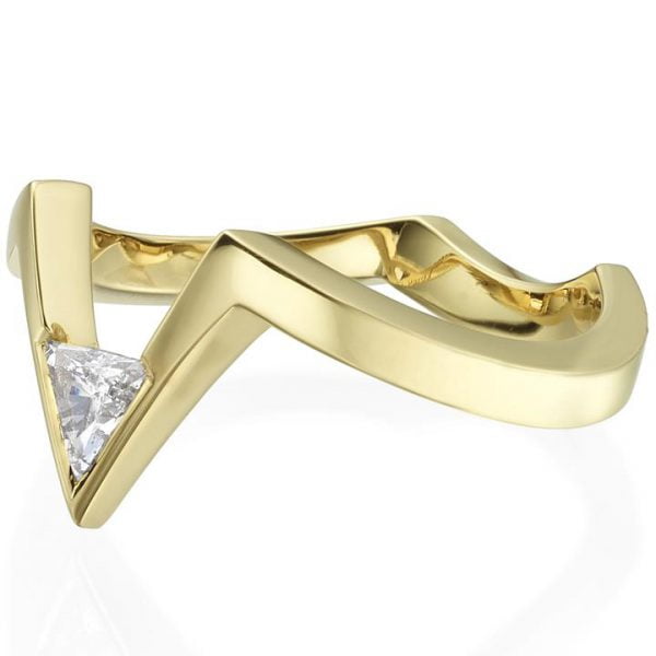 Yellow Gold Triangle Diamond V Shaped Engagement Ring