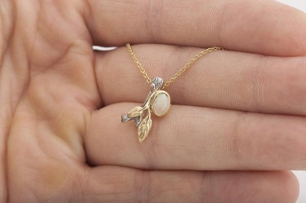 Twig and Leaf Opal Pendant Yellow Gold Catalogue
