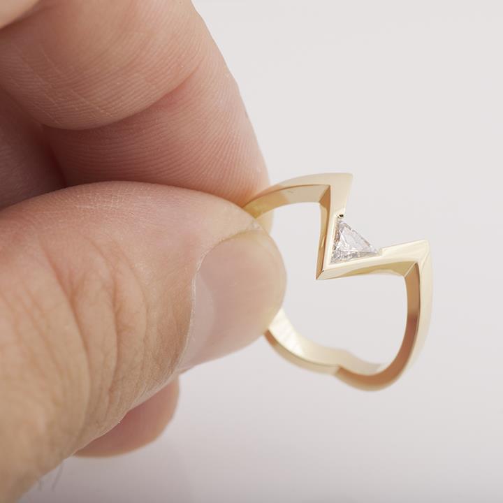 Triangle Diamond V Shaped Engagement Ring Rose Gold Doron Merav