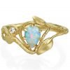 Twig and Leaves Opal Engagement Ring Yellow Gold