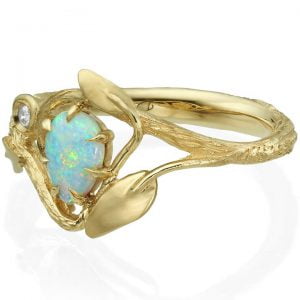 Twig and Leaves Australian Opal Engagement Ring Yellow Gold