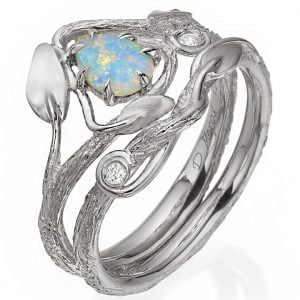 Twig and Leaves Opal Bridal Set White Gold 3 Catalogue