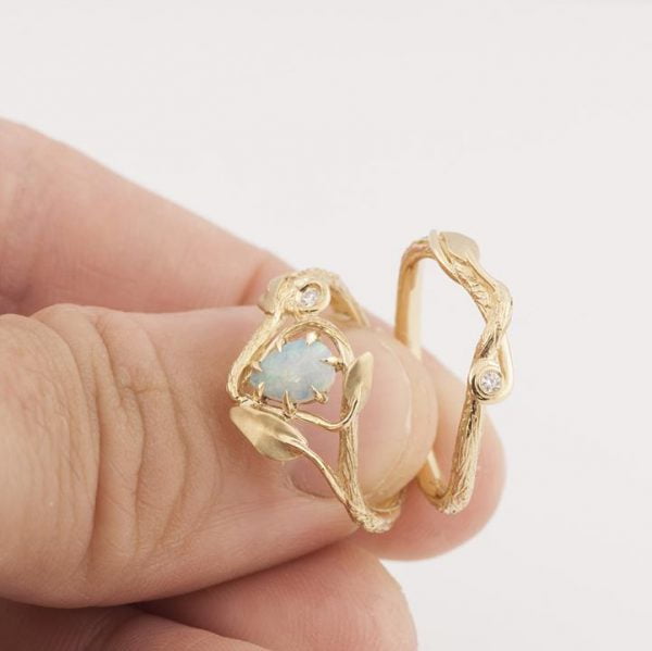 Twig and Leaves Opal Bridal Set Yellow Gold 3 Catalogue