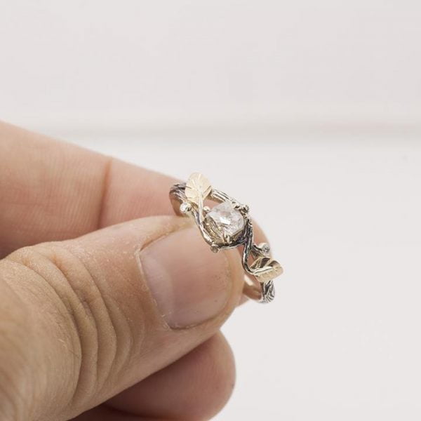 Raw Diamond Twig Engagement Ring Rose Gold 31 Catalogue