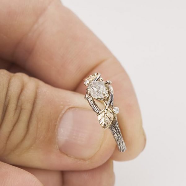 Raw Diamond Twig Engagement Ring White Gold 31 Catalogue
