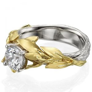 Twig and Leaf Engagement Ring Yellow Gold and Moissanite 4 Catalogue