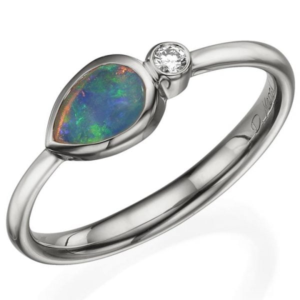 White Gold Opal and Diamond Ring