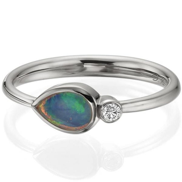 Australian Opal and Diamond White Gold Ring