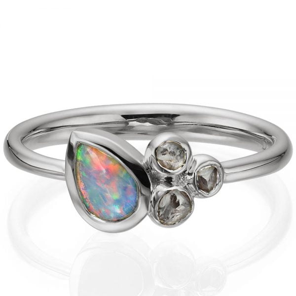 Opal and Raw Diamonds Platinum Ring 7 Catalogue