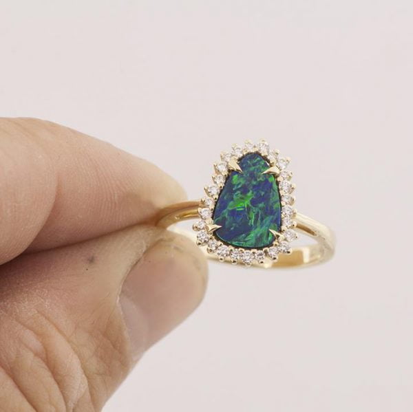 Black Opal and Diamonds Yellow Gold Ring Catalogue