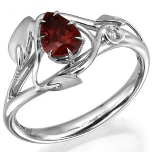 Leaves Engagement Ring White Gold and Pear Cut Ruby Catalogue