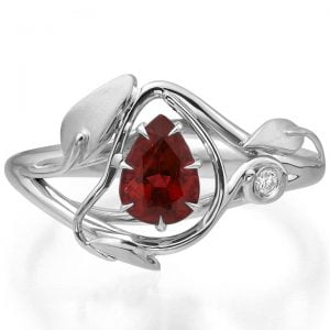 Leaves Engagement Ring White Gold and Pear Cut Ruby Catalogue