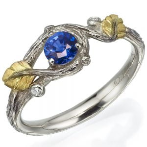 Twig and Leaf Engagement Ring Yellow Gold and Sapphire  31 Catalogue