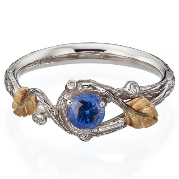 Twig and Leaf Engagement Ring Rose Gold and Sapphire 31 Catalogue