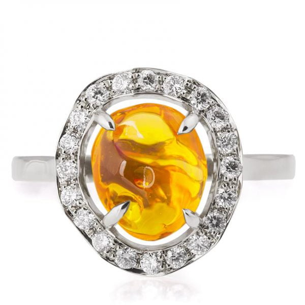 Mexican Fire Opal and Diamonds Engagement Ring Platinum Catalogue
