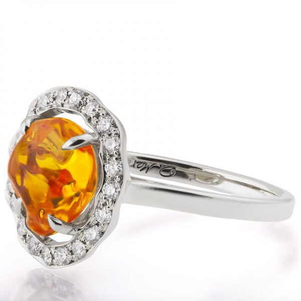 Mexican Fire Opal and Diamonds Engagement Ring Platinum Catalogue