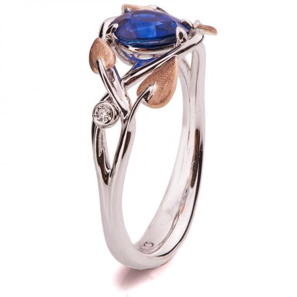Leaves Engagement Ring Two Tone Rose Gold and Pear Cut Sapphire Catalogue