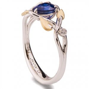 Leaves Engagement Ring Two Tone Yellow Gold and Pear Cut Sapphire Catalogue