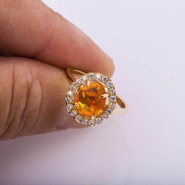 Mexican Fire Opal and Diamonds Engagement Ring Rose Gold Catalogue