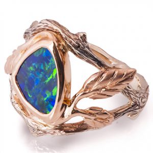 Twig and Leaf Black Opal Engagement Ring Rose Gold 8 Catalogue