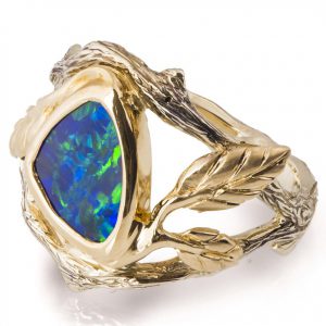 Twig and Leaf Black Opal Engagement Ring Yellow Gold 8 Catalogue