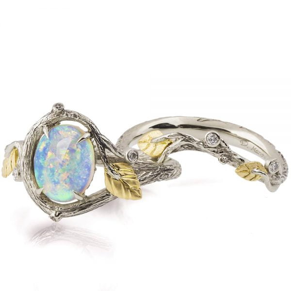 Twig and Leaves Pear Opal Bridal Set Yellow Gold Catalogue