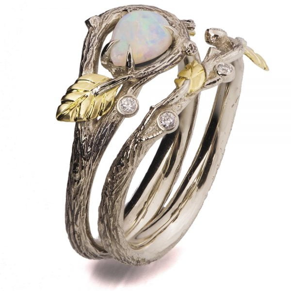Twig and Leaves Pear Opal Bridal Set Yellow Gold Catalogue