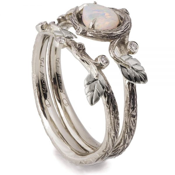 Twig and Leaves Pear Opal Bridal Set Platinum Catalogue
