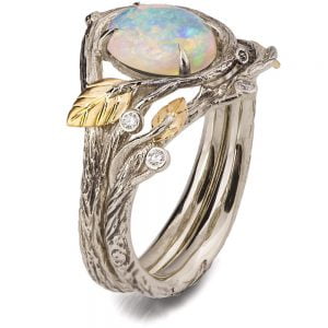 Twig and Leaves Oval Opal Bridal Set Yellow Gold Catalogue