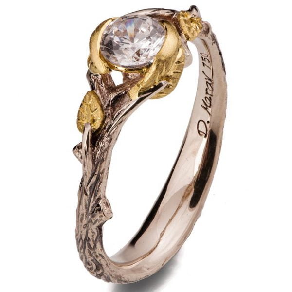 Twig and Leaf Engagement Ring Yellow Gold and Moissanite Catalogue