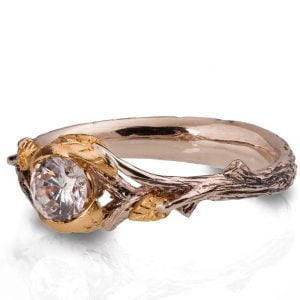 Twig and Leaf Engagement Ring Rose Gold and Moissanite 34