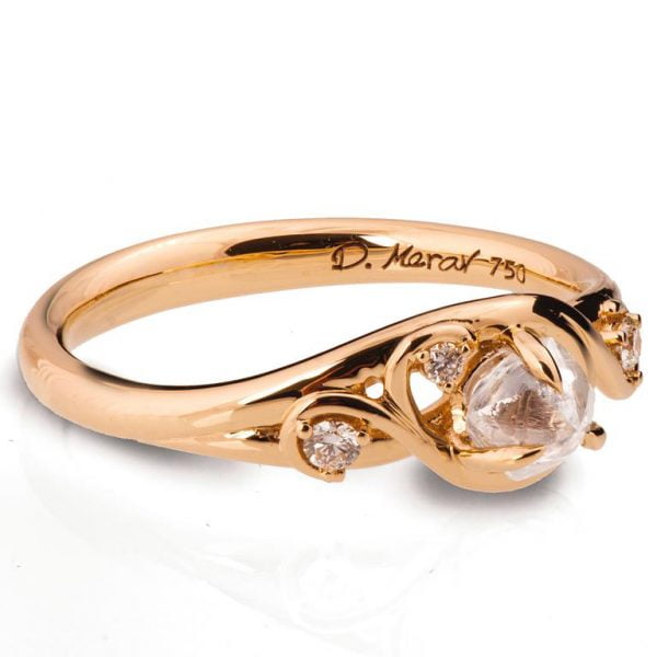 Raw Diamond Engagement Ring Rose Gold