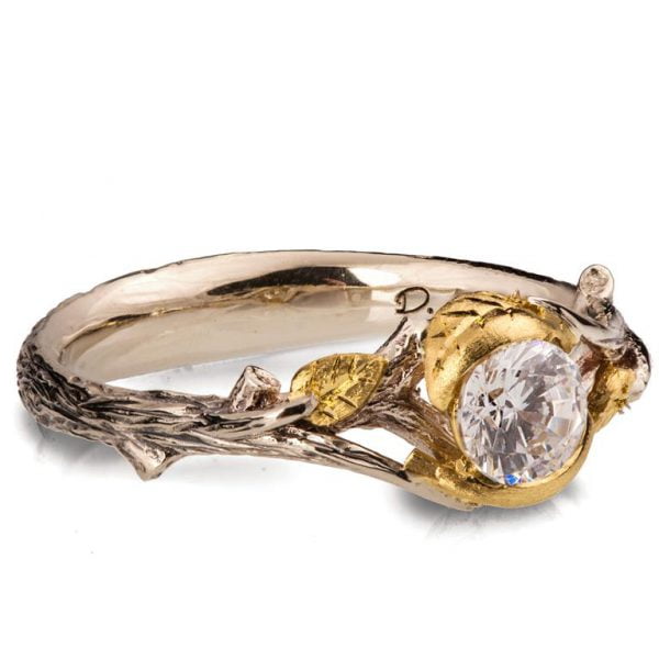 Twig and Leaf Engagement Ring Yellow Gold and Moissanite Catalogue
