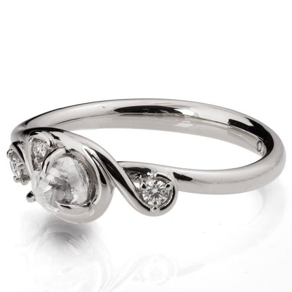 White Gold Natural Raw Diamond Engagement Ring