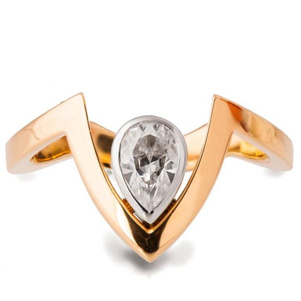 Rose Gold V Ring With Pear Shaped Moissanite Catalogue