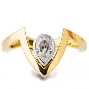 Yellow Gold V Ring With Pear Shaped Moissanite Catalogue