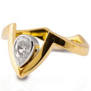 Yellow Gold V Ring With Pear Shaped Moissanite Catalogue