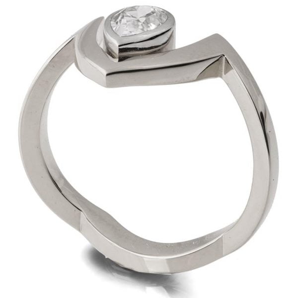 White Gold V Ring With Pear Shaped Moissanite or Diamond