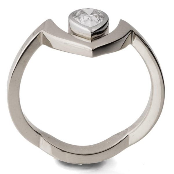 White Gold V Ring With Pear Shaped Moissanite