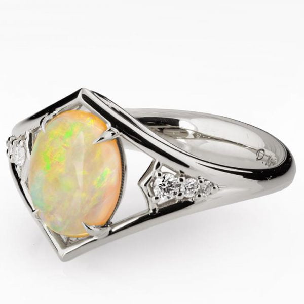 White Gold Opal and Diamonds Engagement Ring