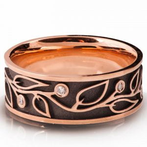 Rose Gold And Black Leaves Wedding Band