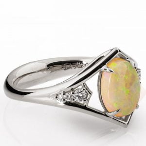 Opal and Diamonds White Gold Engagement Ring