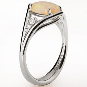 Diamonds and Opal Engagement Ring White Gold